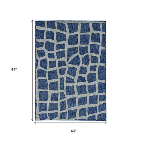 HomeRoots 5' Abstract Textured Area Rug in Blue or Grey - Durable, UV-Treated, Perfect for Indoor & Outdoor Use 375229