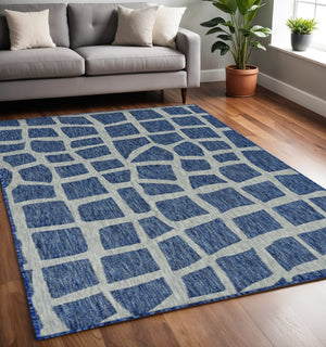 HomeRoots 5' Abstract Textured Area Rug in Blue or Grey - Durable, UV-Treated, Perfect for Indoor & Outdoor Use 375229