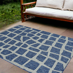 HomeRoots 8' Blue and Gray Abstract Area Rug - Modern, Durable Indoor/Outdoor Design for Versatile Spaces 8' x 11' 375230