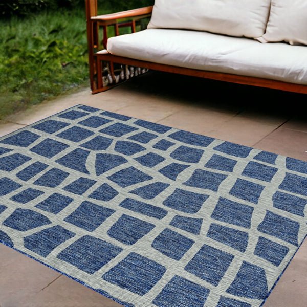 HomeRoots 8' Blue and Gray Abstract Area Rug - Modern, Durable Indoor/Outdoor Design for Versatile Spaces 8' x 11' 375230