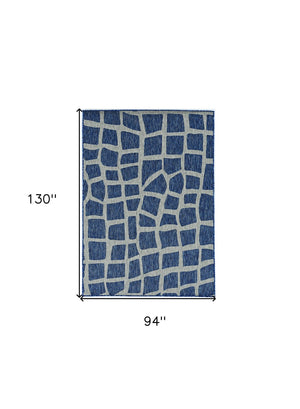 HomeRoots 8' Blue and Gray Abstract Area Rug - Modern, Durable Indoor/Outdoor Design for Versatile Spaces 8' x 11' 375230