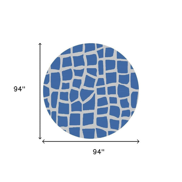 HomeRoots 8' Blue and Gray Abstract Area Rug - Modern, Durable Indoor/Outdoor Design for Versatile Spaces 8' Round 375231