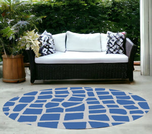 HomeRoots 8' Blue and Gray Abstract Area Rug - Modern, Durable Indoor/Outdoor Design for Versatile Spaces 8' Round 375231