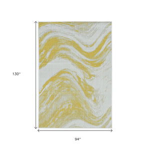 HomeRoots 8' Elegant Ivory and Gold Abstract Area Rug - Durable, Stain-Resistant, Modern Style for Any Room 8' X 11' 375235