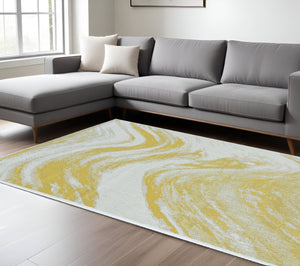 HomeRoots 8' Elegant Ivory and Gold Abstract Area Rug - Durable, Stain-Resistant, Modern Style for Any Room 8' X 11' 375235