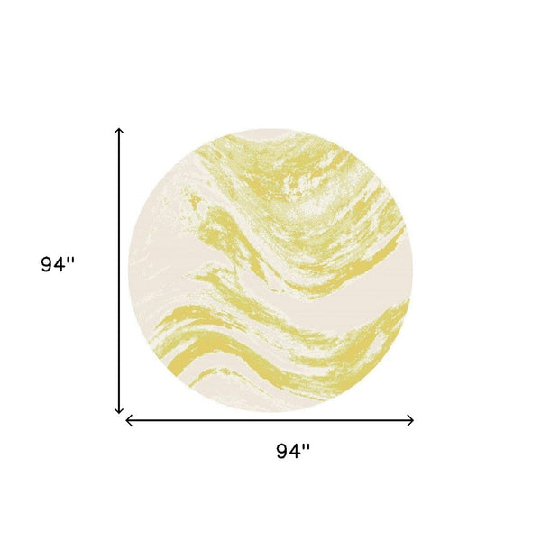 HomeRoots 5' Gold and Ivory Abstract Area Rug - Stylish Indoor/Outdoor Design for Modern Spaces and Durability 8' Round 375236