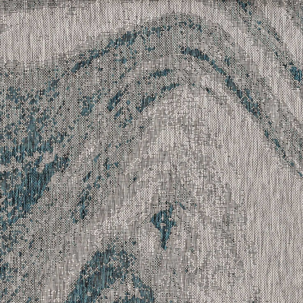 Homeroots 5' X 8' Grey Or Teal Abstract Waves Rug  Polypropylene 375239