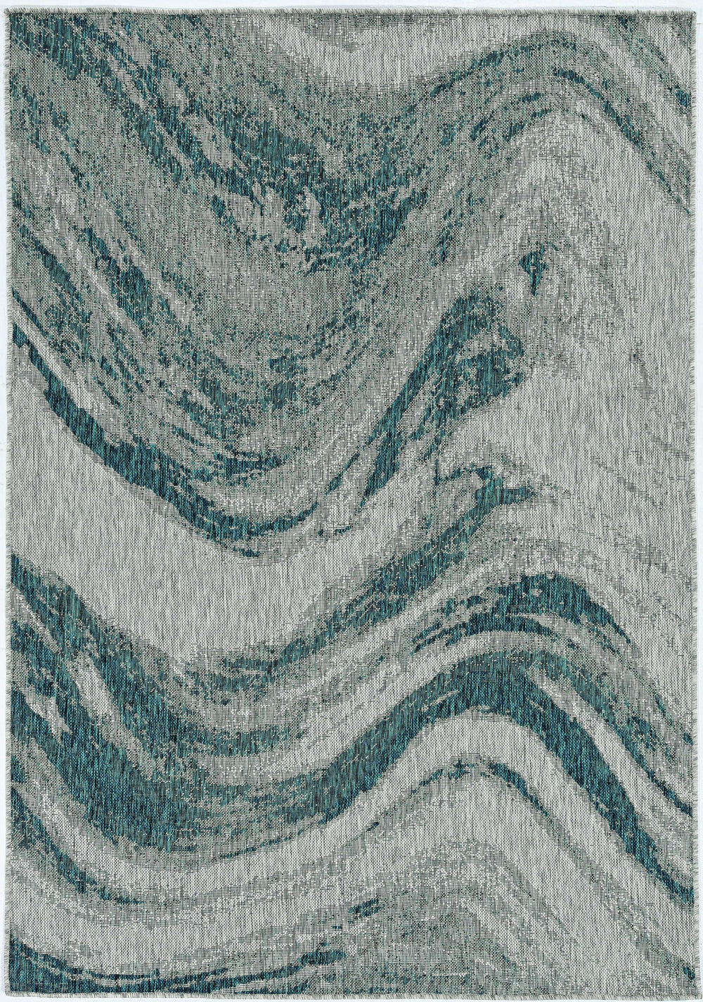 Homeroots 5' X 8' Grey Or Teal Abstract Waves Rug  Polypropylene 375239