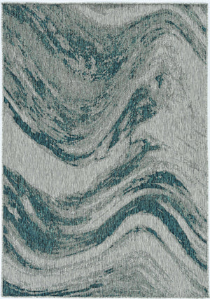 Homeroots 5' X 8' Grey Or Teal Abstract Waves Rug  Polypropylene 375239