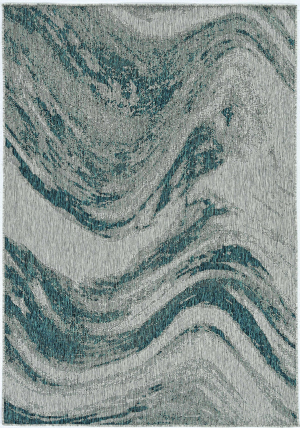Homeroots 5' X 8' Grey Or Teal Abstract Waves Rug  Polypropylene 375239
