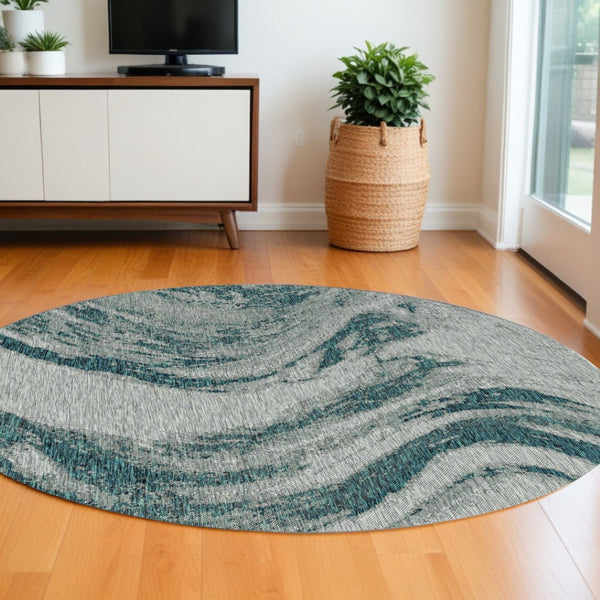 HomeRoots 8' Gray Abstract Area Rug - Stylish Indoor Outdoor Carpet for Modern Spaces, Easy to Clean & Durable 8' Round 375241