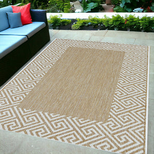 Homeroots 5' X 8' Ivory Geometric Indoor Outdoor Area Rug  Polypropylene 375244