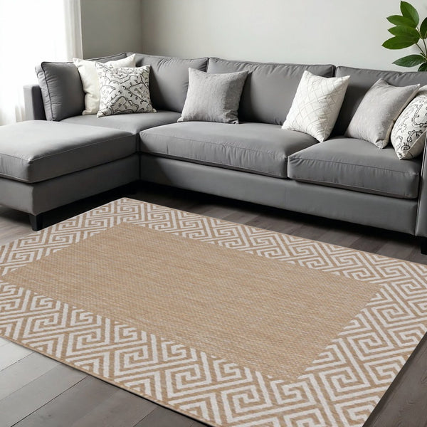HomeRoots 8' Modern Geometric Area Rug in Natural and Beige – Perfect for Living Rooms, Dining Areas, and More! 8' X 11' 375245
