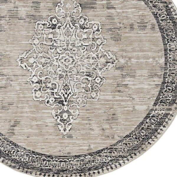HomeRoots 8' Modern Geometric Area Rug in Natural and Beige – Perfect for Living Rooms, Dining Areas, and More! 8' Round 375246