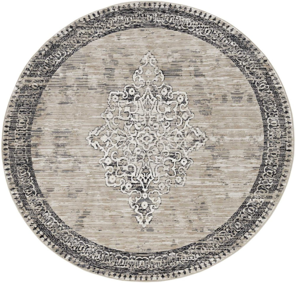 HomeRoots 8' Modern Geometric Area Rug in Natural and Beige – Perfect for Living Rooms, Dining Areas, and More! 8' Round 375246