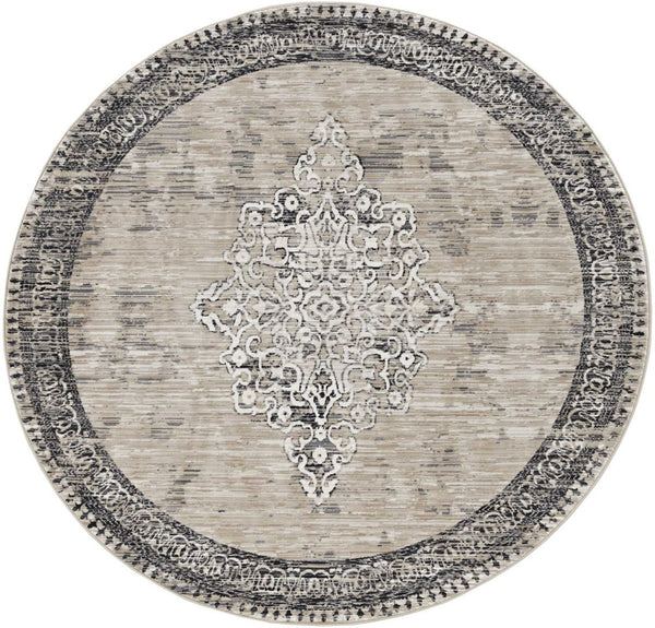 HomeRoots 8' Modern Geometric Area Rug in Natural and Beige – Perfect for Living Rooms, Dining Areas, and More! 8' Round 375246