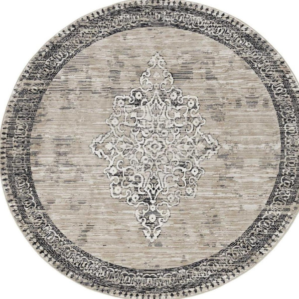 HomeRoots 8' Modern Geometric Area Rug in Natural and Beige – Perfect for Living Rooms, Dining Areas, and More! 8' Round 375246