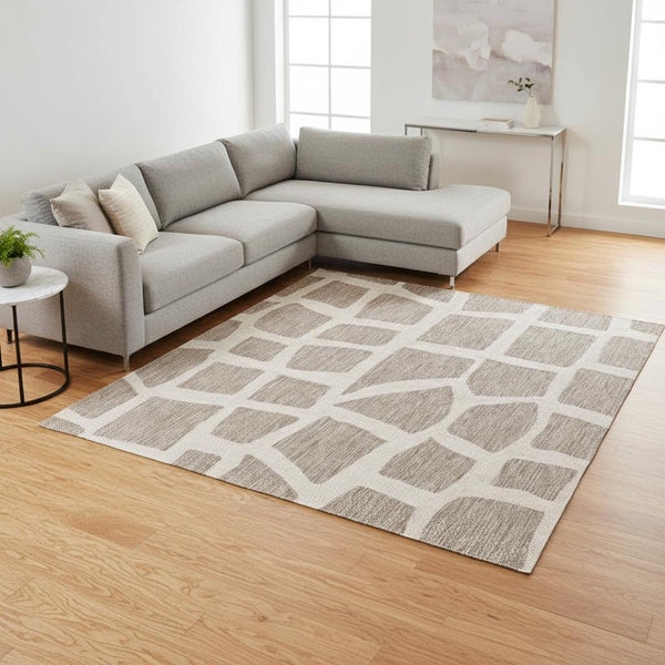HomeRoots 8' Gray and Ivory Cobblestone Area Rug - Stylish, Durable Design Perfect for Busy Homes and Families 8' X 11' 375255