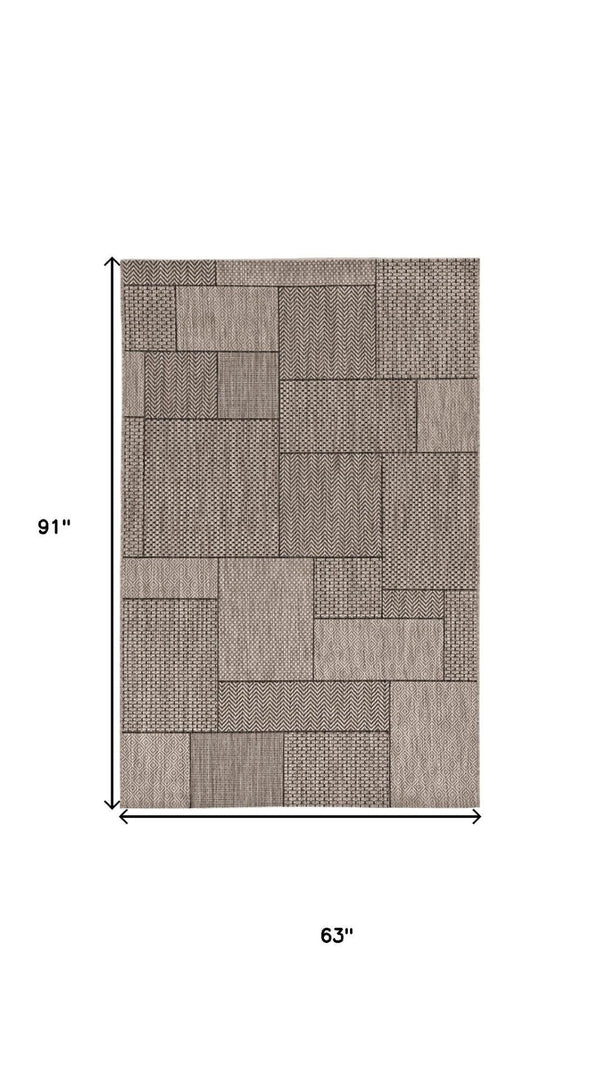 HomeRoots 5' X 8' Grey Geometric Area Rug - Durable, UV-Treated, Low Maintenance for Indoor/Outdoor Spaces 375259