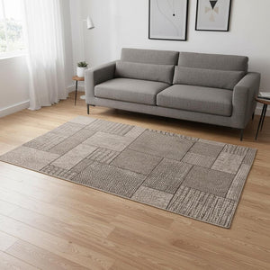 HomeRoots 5' X 8' Grey Geometric Area Rug - Durable, UV-Treated, Low Maintenance for Indoor/Outdoor Spaces 375259