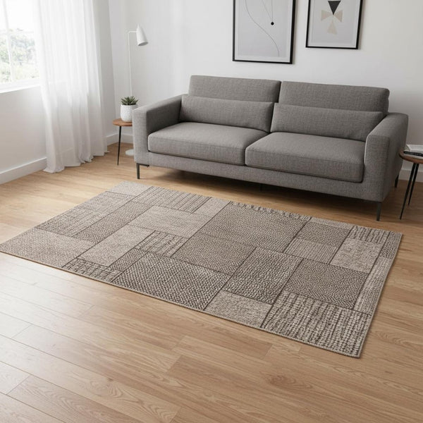 HomeRoots 5' X 8' Grey Geometric Area Rug - Durable, UV-Treated, Low Maintenance for Indoor/Outdoor Spaces 375259