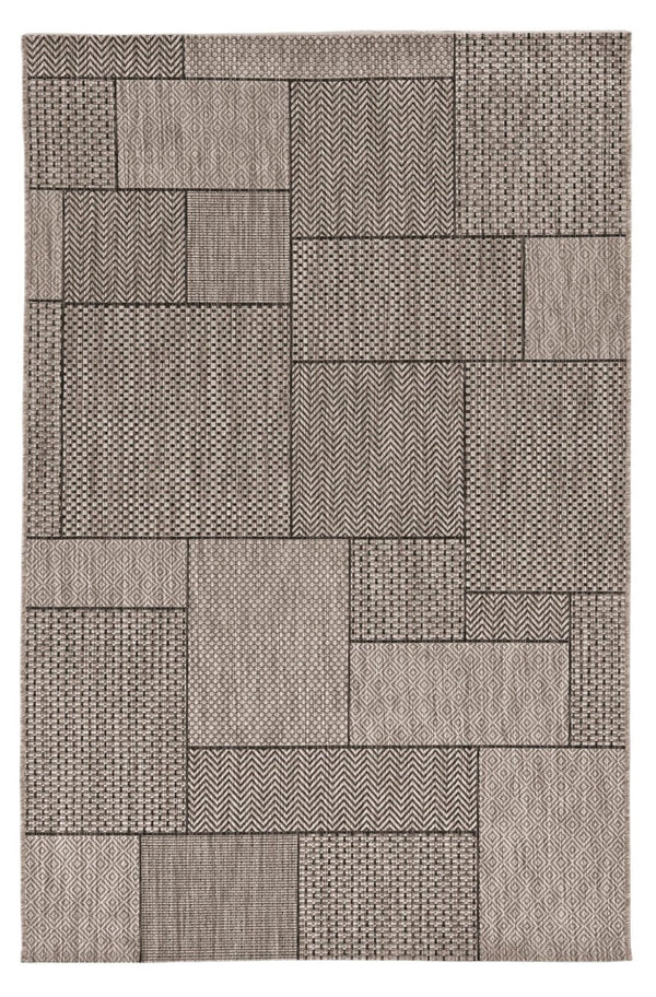 HomeRoots 5' X 8' Grey Geometric Area Rug - Durable, UV-Treated, Low Maintenance for Indoor/Outdoor Spaces 375259