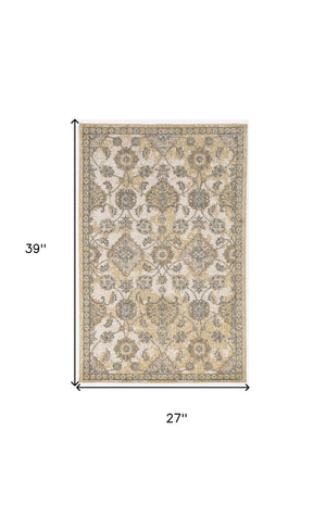 HomeRoots 2' Elegant Ivory Beige Gray Floral Medallion Area Rug - Cozy Comfort for Stylish Small Spaces 2' X 3' 375262