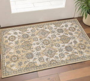 HomeRoots 2' Elegant Ivory Beige Gray Floral Medallion Area Rug - Cozy Comfort for Stylish Small Spaces 2' X 3' 375262