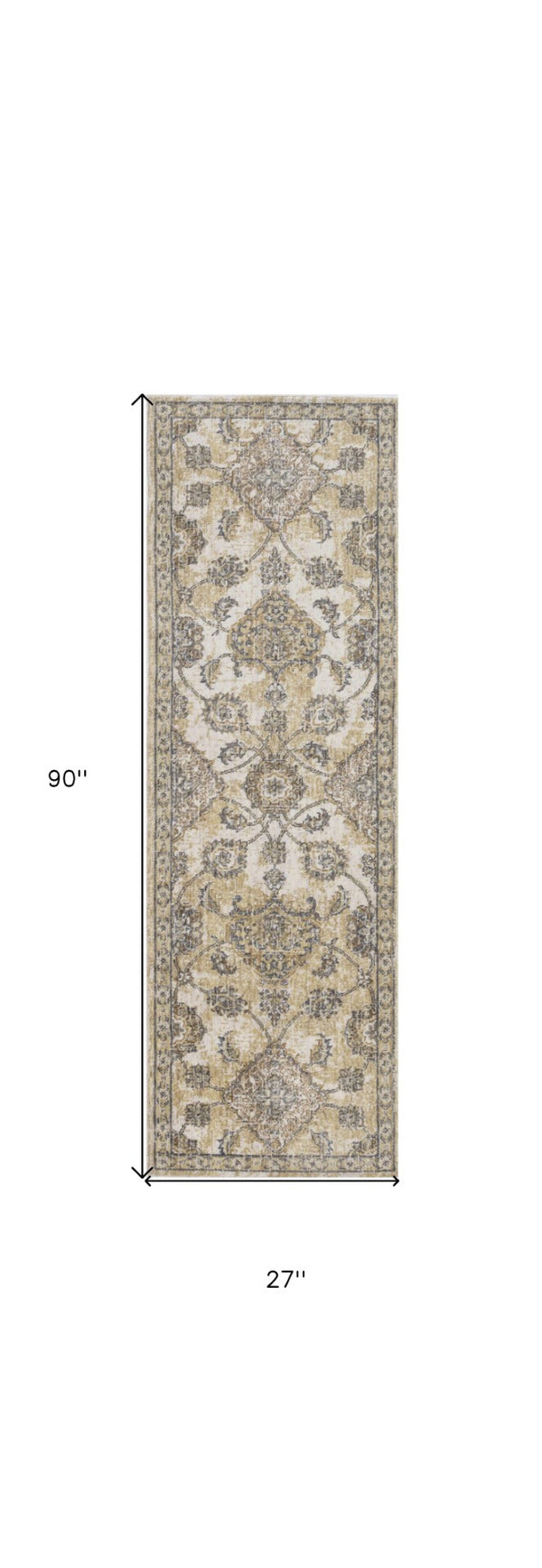 HomeRoots 2' Elegant Ivory Beige Gray Floral Medallion Area Rug - Cozy Comfort for Stylish Small Spaces 7' Runner 375263