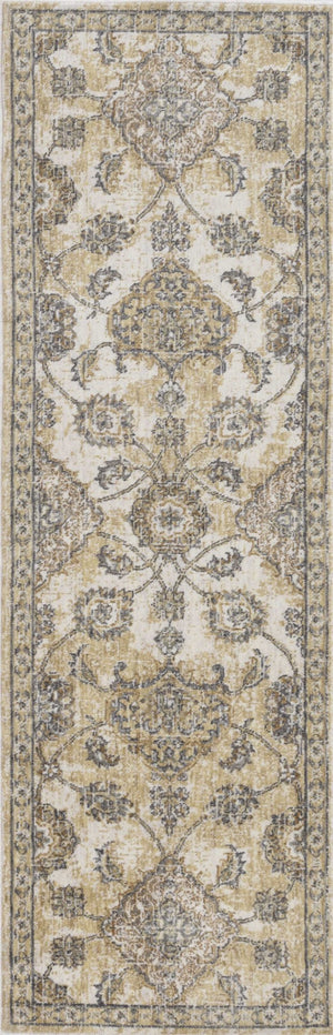 HomeRoots 2' Elegant Ivory Beige Gray Floral Medallion Area Rug - Cozy Comfort for Stylish Small Spaces 7' Runner 375263