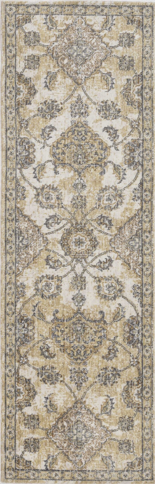 HomeRoots 2' Elegant Ivory Beige Gray Floral Medallion Area Rug - Cozy Comfort for Stylish Small Spaces 7' Runner 375263