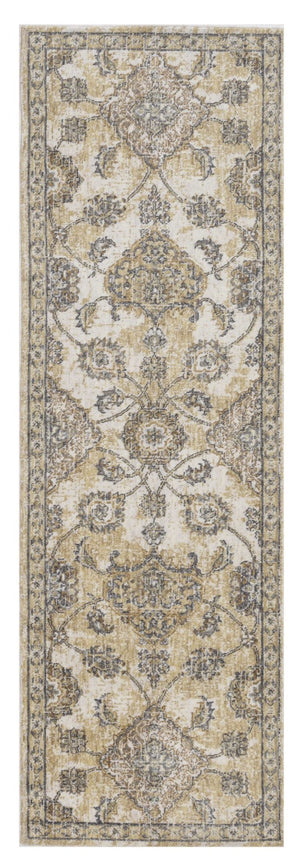 HomeRoots 2' Elegant Ivory Beige Gray Floral Medallion Area Rug - Cozy Comfort for Stylish Small Spaces 7' Runner 375263