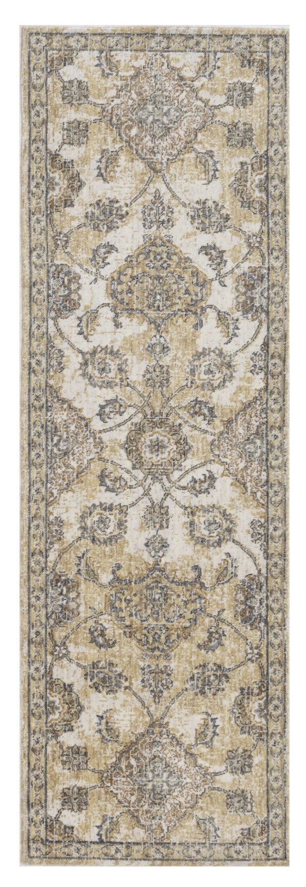 HomeRoots 2' Elegant Ivory Beige Gray Floral Medallion Area Rug - Cozy Comfort for Stylish Small Spaces 7' Runner 375263