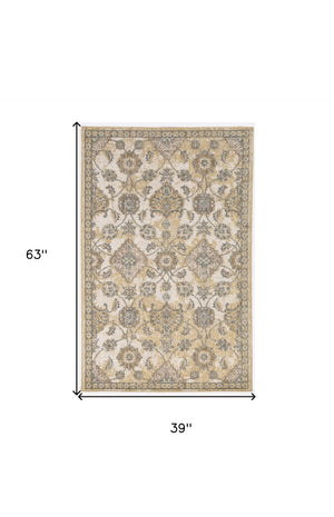 HomeRoots 2' Elegant Ivory Beige Gray Floral Medallion Area Rug - Cozy Comfort for Stylish Small Spaces 3' X 5' 375264
