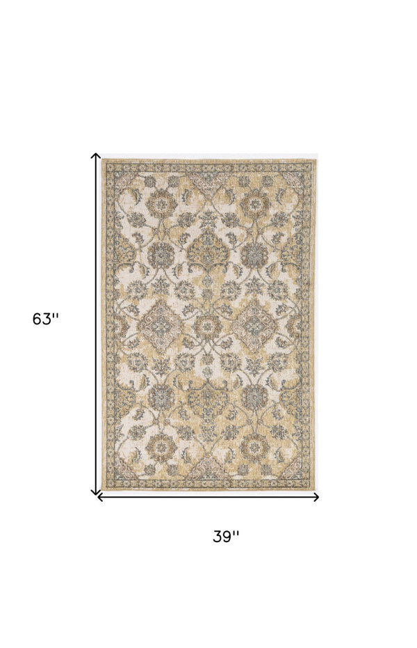 HomeRoots 2' Elegant Ivory Beige Gray Floral Medallion Area Rug - Cozy Comfort for Stylish Small Spaces 3' X 5' 375264