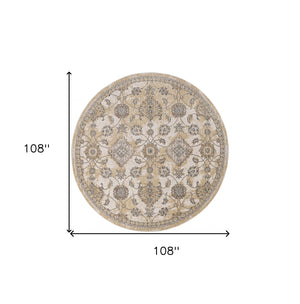 HomeRoots 9' Ivory Beige and Gray Floral Medallion Wool Rug - Timeless Elegance for Cozy Living Spaces 9' Round 375268