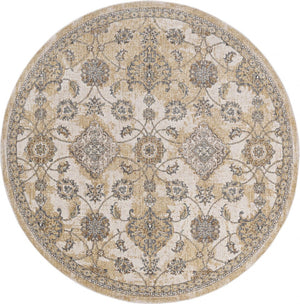 HomeRoots 9' Ivory Beige and Gray Floral Medallion Wool Rug - Timeless Elegance for Cozy Living Spaces 9' Round 375268