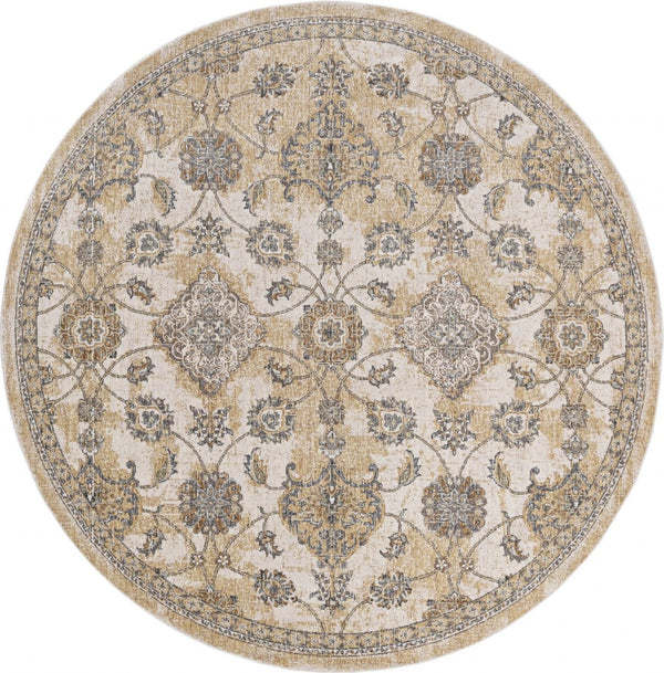 HomeRoots 9' Ivory Beige and Gray Floral Medallion Wool Rug - Timeless Elegance for Cozy Living Spaces 9' Round 375268
