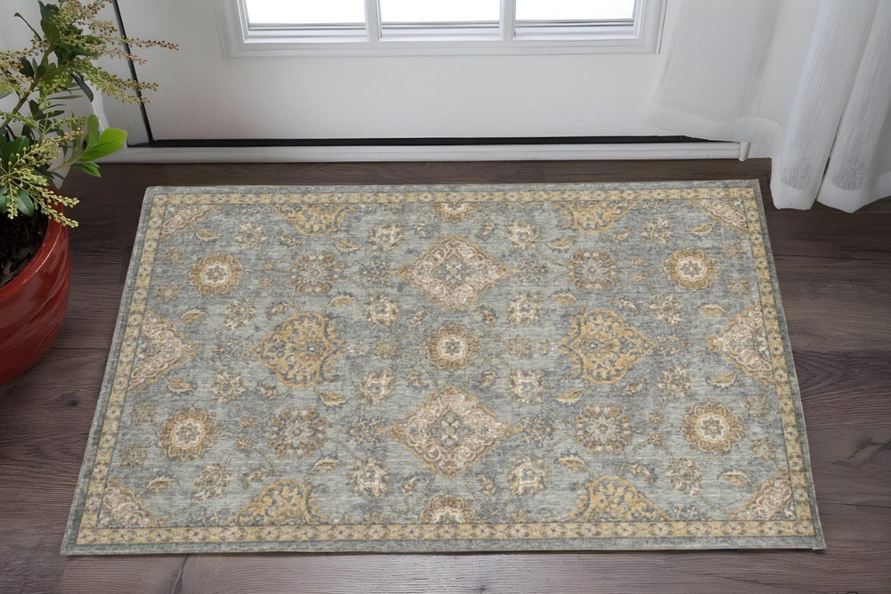 HomeRoots 2' Sage Orange and Gray Wool Floral Area Rug - Vintage Distressed Design for Cozy Small Spaces 2' X 3' 375269