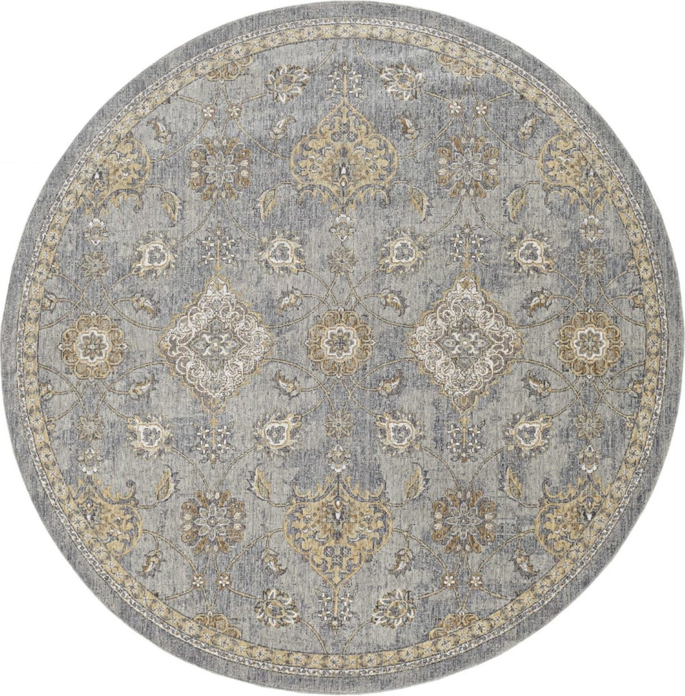 HomeRoots 9' Wool Floral Distressed Rug in Sage, Orange, and Gray - Timeless Elegance for Any Space 9' Round 375275