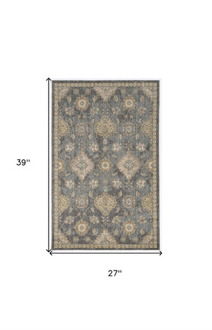 HomeRoots 2' Sage and Slate Gray Floral Medallion Wool Area Rug - Elegant Comfort for Small Spaces 2' X 3' 375276