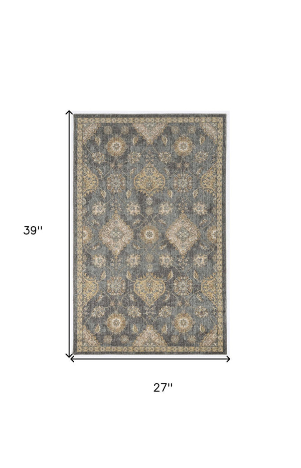 HomeRoots 2' Sage and Slate Gray Floral Medallion Wool Area Rug - Elegant Comfort for Small Spaces 2' X 3' 375276