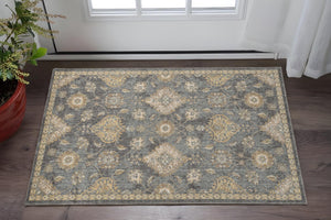 HomeRoots 2' Sage and Slate Gray Floral Medallion Wool Area Rug - Elegant Comfort for Small Spaces 2' X 3' 375276