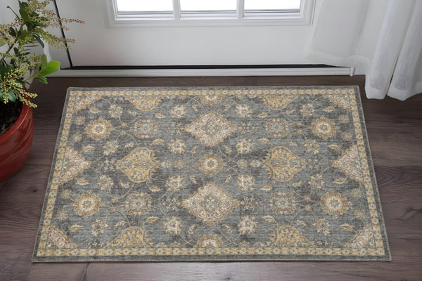 HomeRoots 2' Sage and Slate Gray Floral Medallion Wool Area Rug - Elegant Comfort for Small Spaces 2' X 3' 375276