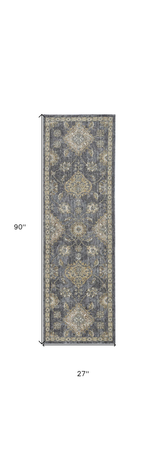 HomeRoots 2' Sage and Slate Gray Floral Medallion Wool Area Rug - Elegant Comfort for Small Spaces 7' Runner 375277