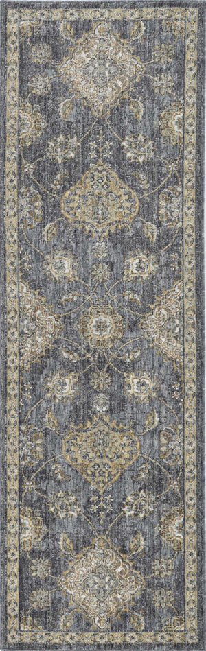 HomeRoots 2' Sage and Slate Gray Floral Medallion Wool Area Rug - Elegant Comfort for Small Spaces 7' Runner 375277
