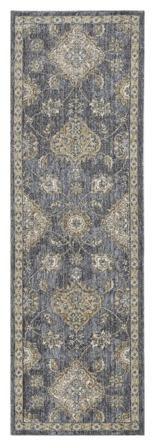 HomeRoots 2' Sage and Slate Gray Floral Medallion Wool Area Rug - Elegant Comfort for Small Spaces 7' Runner 375277