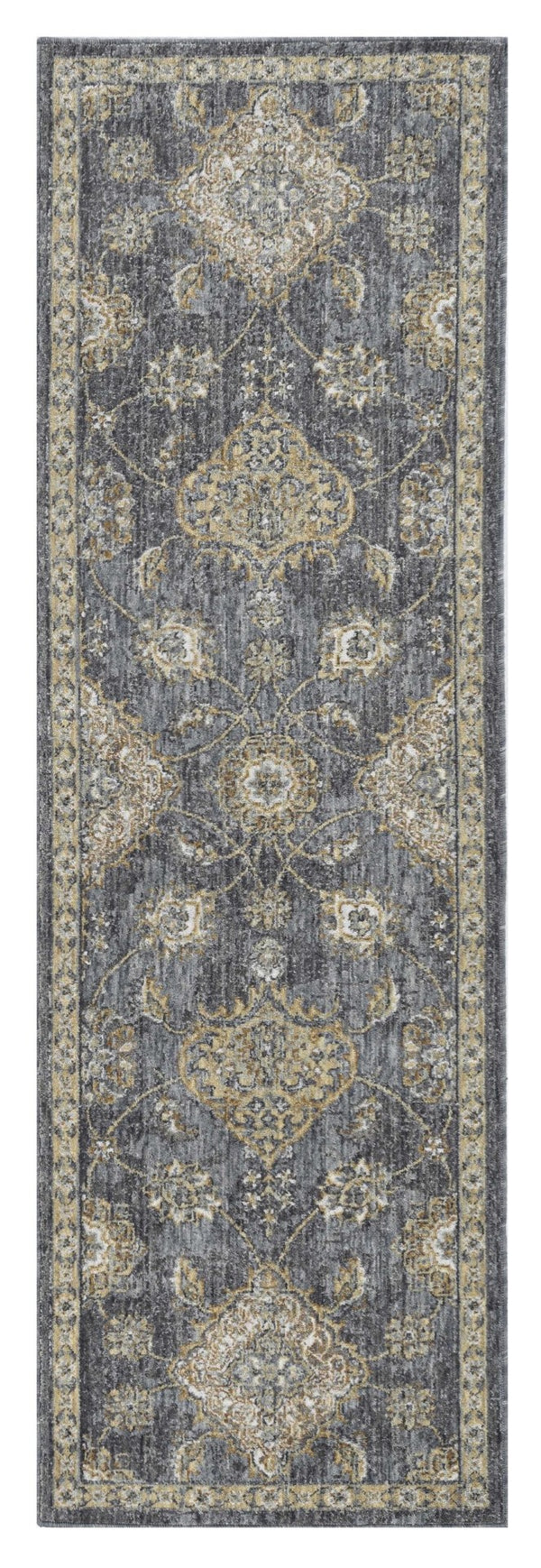 HomeRoots 2' Sage and Slate Gray Floral Medallion Wool Area Rug - Elegant Comfort for Small Spaces 7' Runner 375277