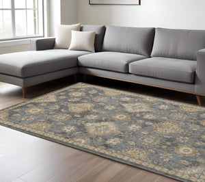 HomeRoots 2' Sage and Slate Gray Floral Medallion Wool Area Rug - Elegant Comfort for Small Spaces 8' X 11' 375280