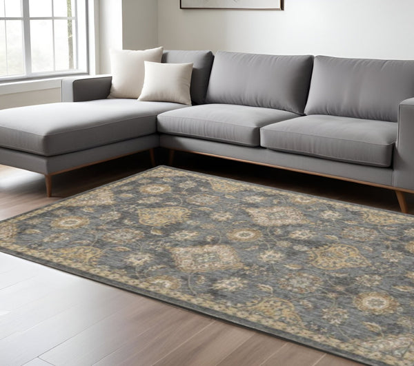 HomeRoots 2' Sage and Slate Gray Floral Medallion Wool Area Rug - Elegant Comfort for Small Spaces 8' X 11' 375280